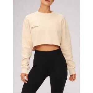PANGAIA | Organic Cotton Cropped Crewneck Sweatshirt in Sand, Size XS